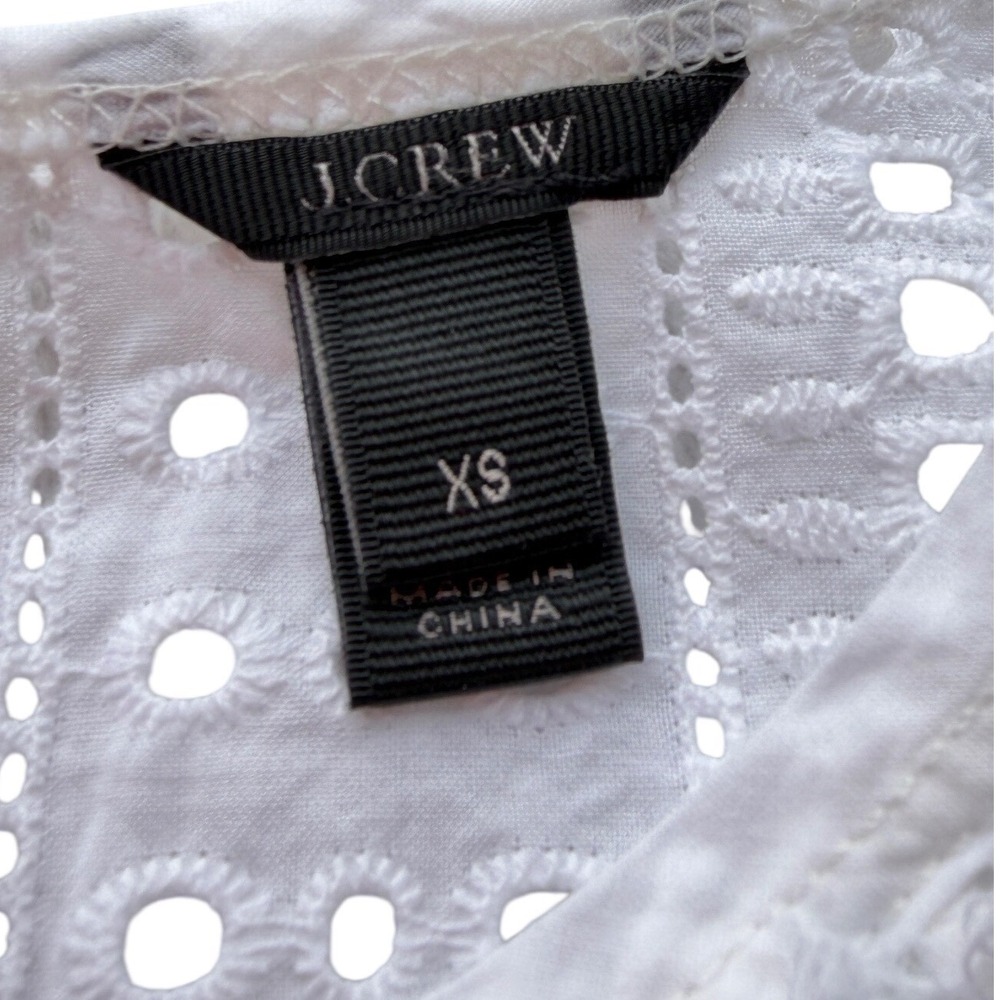 J.Crew Womens XS Mixed Media Eyelet Lace Striped Short Sleeve Top Blue White - Picture 6 of 10